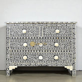 Bone Inlay Floral Chest of 4 Drawers Black | Bone Inlay Floral 4 Drawers Dresser Table Black